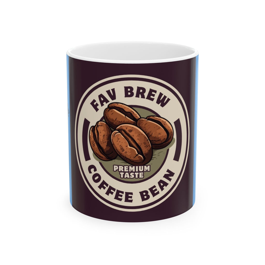 Fav Brew Coffee Bean Ceramic Mug — 'Fav Brew Premium Taste' Coffee Cup (11oz/15oz)