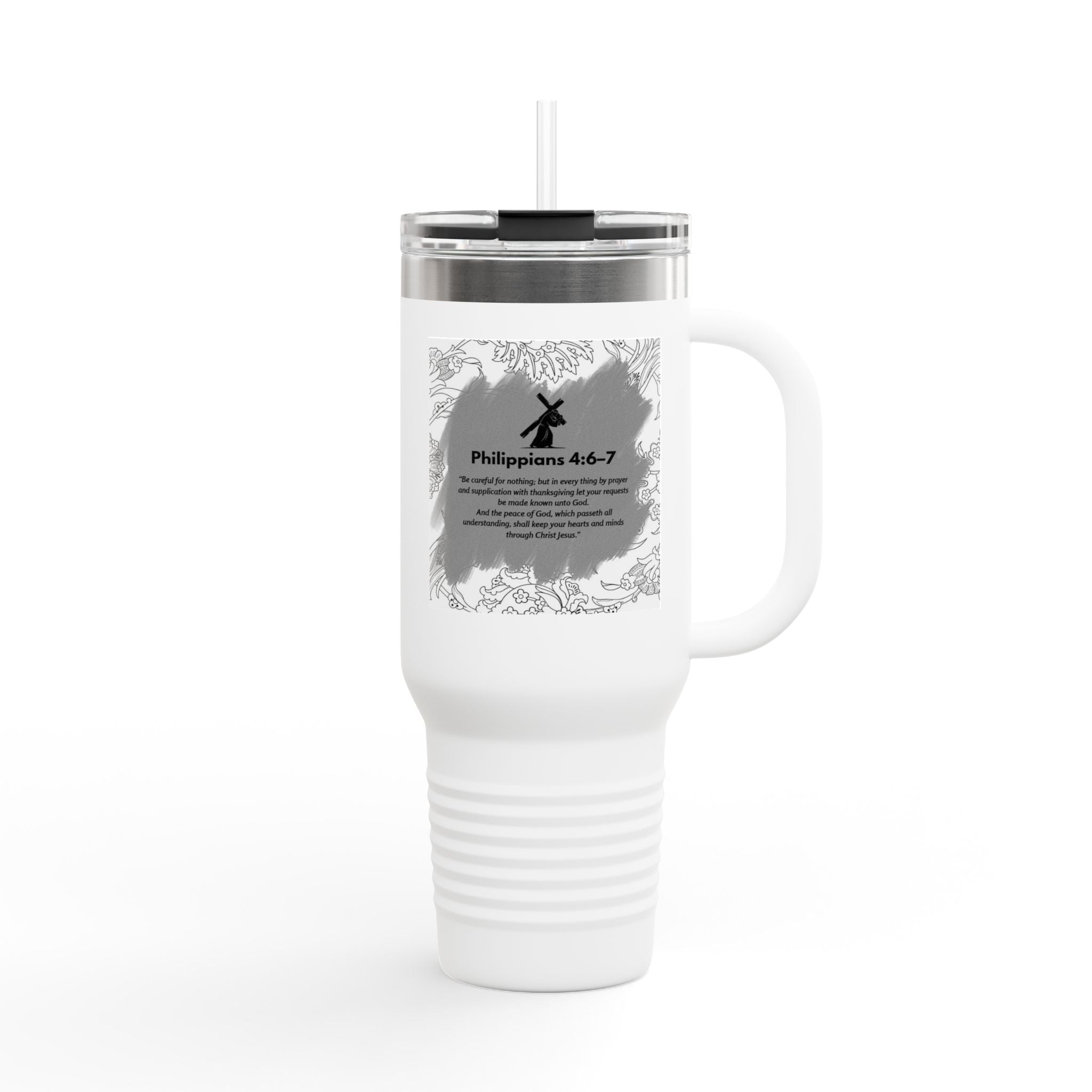 40oz Insulated Travel Mug — Philippians 4:6-7 Prayer Scripture Design